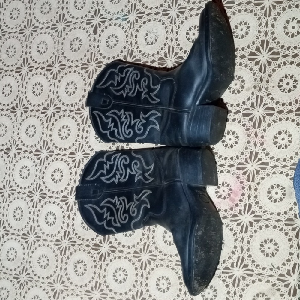 Western Black Cowboy Boots size 2 USA Mex 21 eur 34 Very Good Condition